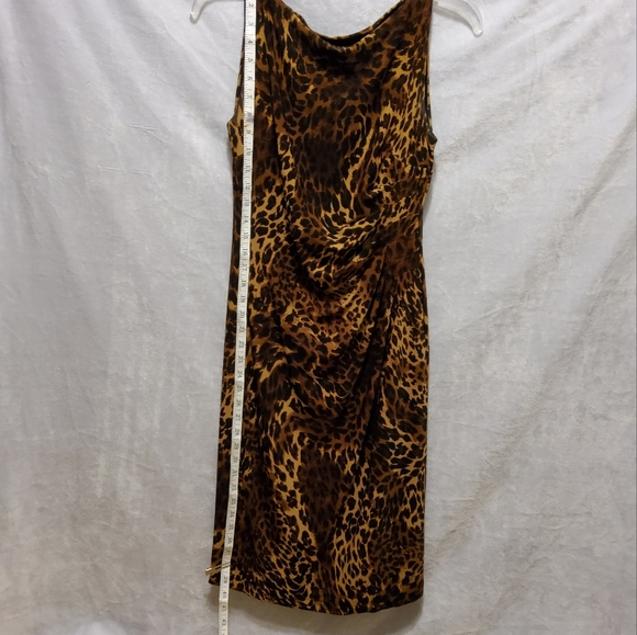 Ralph Lauren Brown/Black Animal Print Sleeveless Ruched Dress Boatneck Size 4 - Picture 3 of 7